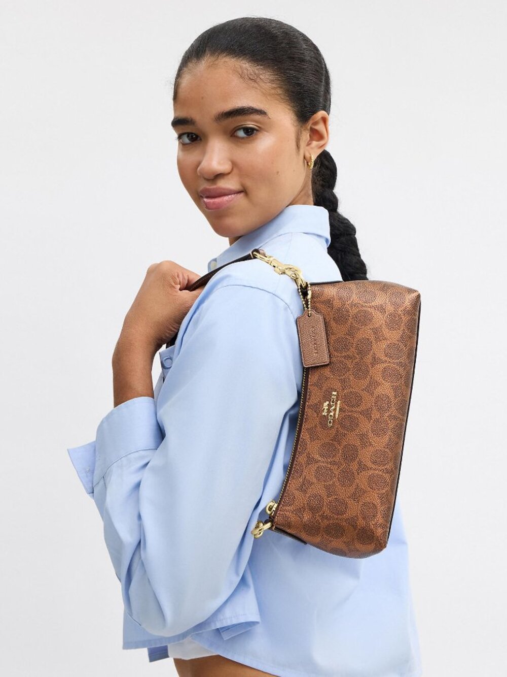 Coach Charlotte Shoulder Bag Bronze Pearlized Signature Canvas Metallic NWT